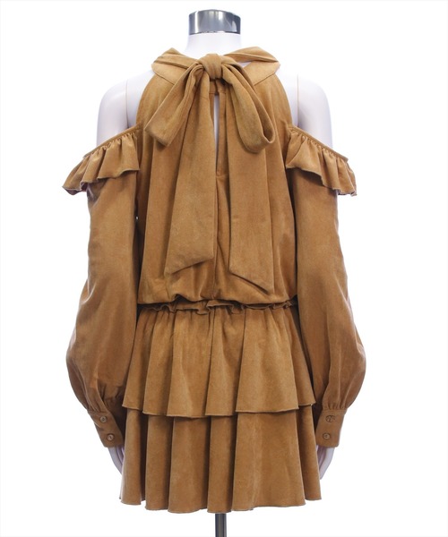 clear（クリア）の「2wayリボンフェイクスエード長袖ミニワンピース[大人 フェミニン 上品]≪AW新作≫（ワンピース・レディース・ベージュ/チャコールグレー・F）」の6枚目の写真