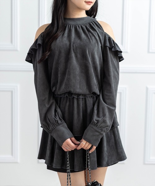 clear（クリア）の「2wayリボンフェイクスエード長袖ミニワンピース[大人 フェミニン 上品]≪AW新作≫（ワンピース・レディース・ベージュ/チャコールグレー・F）」の18枚目の写真