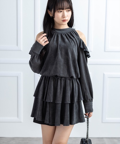 clear（クリア）の「2wayリボンフェイクスエード長袖ミニワンピース[大人 フェミニン 上品]≪AW新作≫（ワンピース・レディース・ベージュ/チャコールグレー・F）」の19枚目の写真