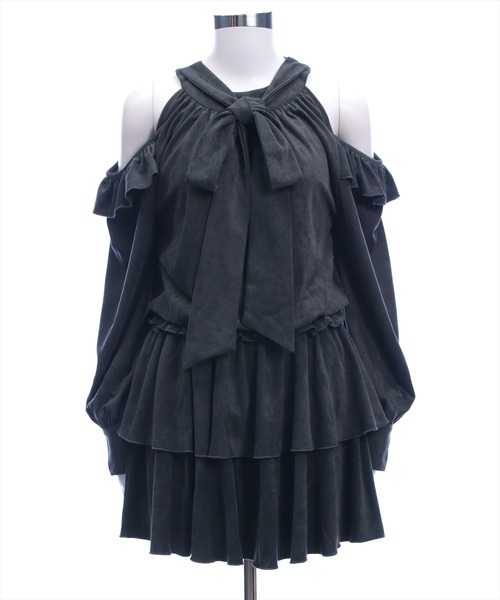 clear（クリア）の「2wayリボンフェイクスエード長袖ミニワンピース[大人 フェミニン 上品]≪AW新作≫（ワンピース・レディース・ベージュ/チャコールグレー・F）」の5枚目の写真