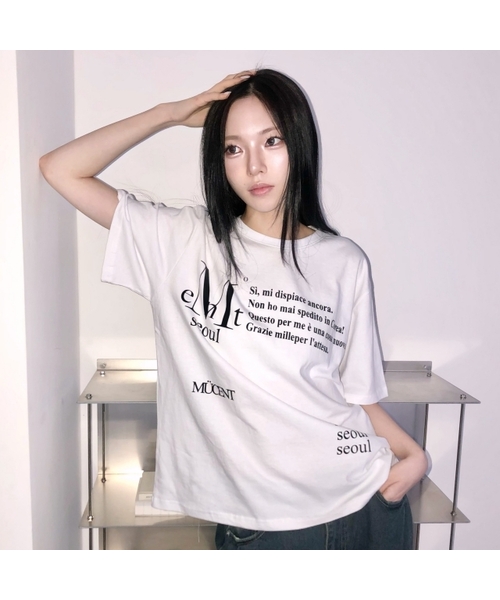 MUCENT(ムセント)の「センタリーソウルレタリングラウンドネック半袖Tシャツ男女共用(2カラー)(Tシャツ/カットソー・レディース・ホワイト/ブラック・MEDIUM/LARGE)」の1枚目の写真