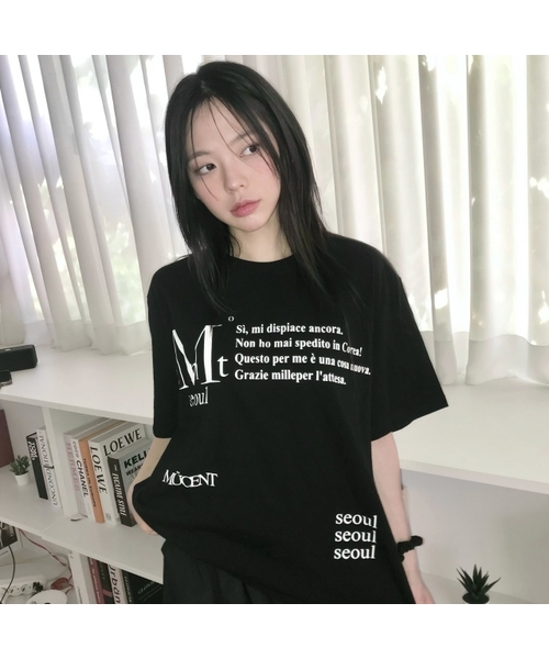 MUCENT(ムセント)の「センタリーソウルレタリングラウンドネック半袖Tシャツ男女共用(2カラー)(Tシャツ/カットソー・レディース・ホワイト/ブラック・MEDIUM/LARGE)」の2枚目の写真