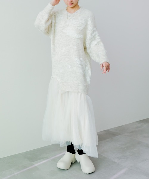 DOLLUPOOPS（ドールアップウップス）の「チュールドッキングニットワンピース（ワンピース・レディース・アイボリー/イエロー×グリーン/チャコール・FREE）」の2枚目の写真