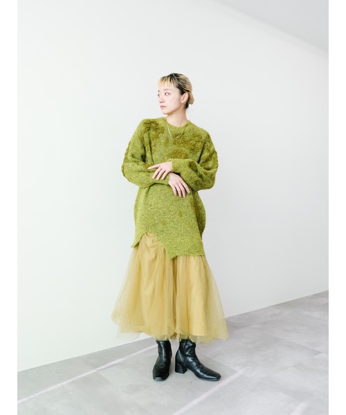 DOLLUPOOPS（ドールアップウップス）の「チュールドッキングニットワンピース（ワンピース・レディース・アイボリー/イエロー×グリーン/チャコール・FREE）」の4枚目の写真