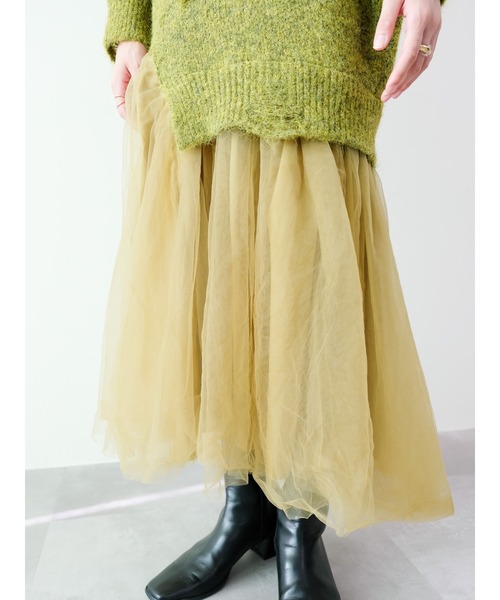 DOLLUPOOPS（ドールアップウップス）の「チュールドッキングニットワンピース（ワンピース・レディース・アイボリー/イエロー×グリーン/チャコール・FREE）」の8枚目の写真