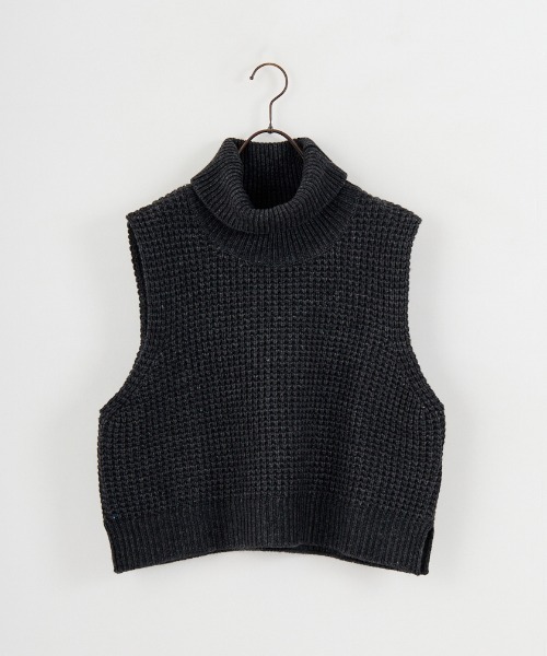 新品✨mizuiroind ミズイロインド クルーネックニットベスト 完売品 セール】[mizuiro ind/ミズイロインド] ワッフルニット ハイネック