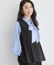 THE SHOP TK  | 【通勤・セレモニー】ダブルクロス ペプラムジレ/セットアップ可(ベスト)