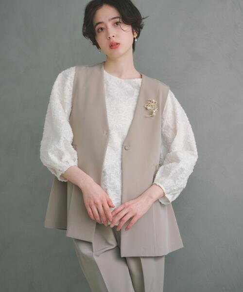 THE SHOP TK （ザ ショップ ティーケー ）の「【通勤・セレモニー】ダブルクロス ペプラムジレ/セットアップ可（ベスト・レディース・ブラック/ベージュ/ネイビー・12/13）」の5枚目の写真