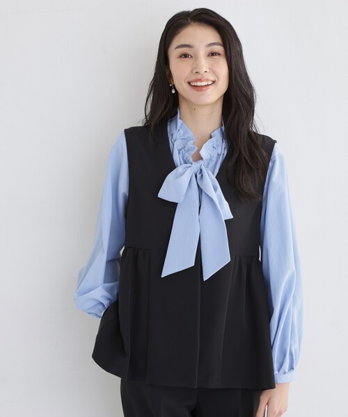 THE SHOP TK （ザ ショップ ティーケー ）の「【通勤・セレモニー】ダブルクロス ペプラムジレ/セットアップ可（ベスト・レディース・ブラック/ベージュ/ネイビー・12/13）」の7枚目の写真