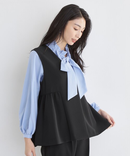 THE SHOP TK （ザ ショップ ティーケー ）の「【通勤・セレモニー】ダブルクロス ペプラムジレ/セットアップ可（ベスト・レディース・ブラック/ベージュ/ネイビー・12/13）」の8枚目の写真