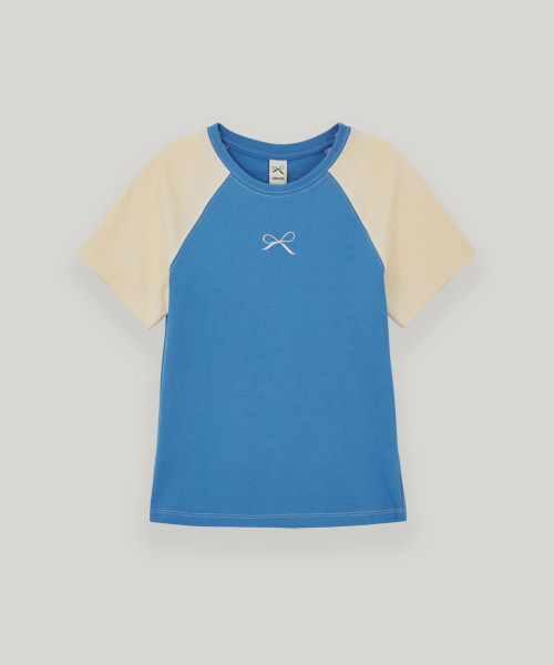 UBEIGE(ユーベイジ)の「配色ラグランリボン半袖Tシャツ (ブルー/ベージュ)(Tシャツ/カットソー・レディース・その他・FREE)」の1枚目の写真