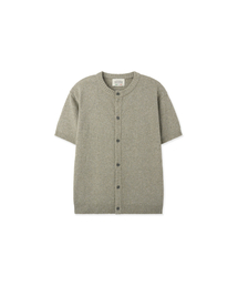 BLACKBROWN（ブラックブラウン）の「Linen boucle round neck cardigan [KHAKI]（カーディガン/ボレロ）」