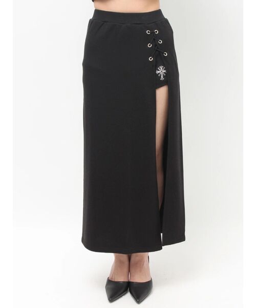 GYDA（ジェイダ）の「sacred edge crossレースアップロングスリットスウェットスカート（スカート・レディース・ブラック/グレー/オフホワイト・FREE）」の18枚目の写真