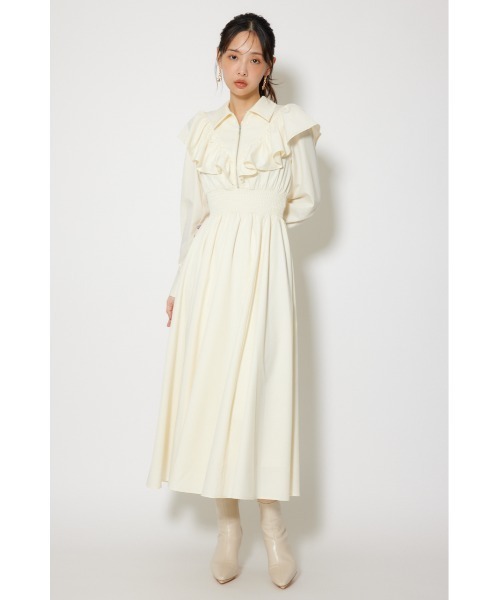 rienda(リエンダ)の「フロントジップフリルシャツワンピース 冬服 春服(シャツワンピース・レディース・ライトブルー/ホワイト/ブラック・MEDIUM/SMALL)」の4枚目の写真