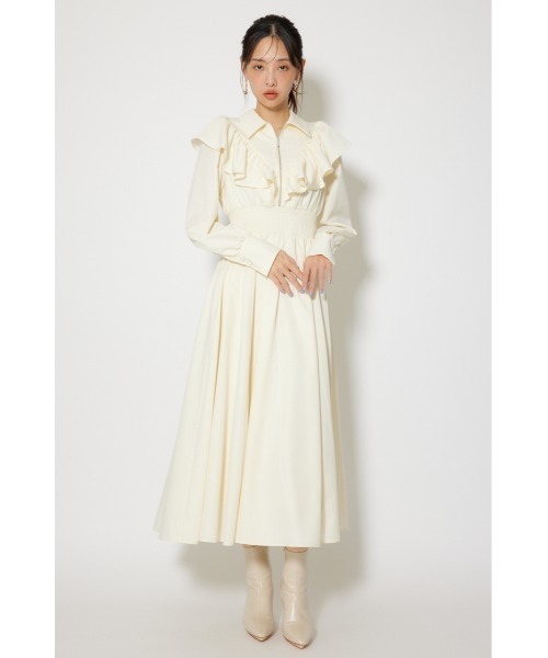 rienda(リエンダ)の「フロントジップフリルシャツワンピース 冬服 春服(シャツワンピース・レディース・ライトブルー/ホワイト/ブラック・MEDIUM/SMALL)」の5枚目の写真