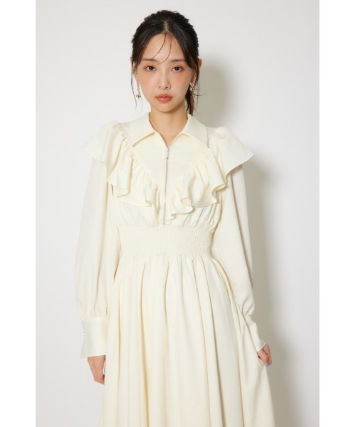 rienda(リエンダ)の「フロントジップフリルシャツワンピース 冬服 春服(シャツワンピース・レディース・ライトブルー/ホワイト/ブラック・MEDIUM/SMALL)」の8枚目の写真