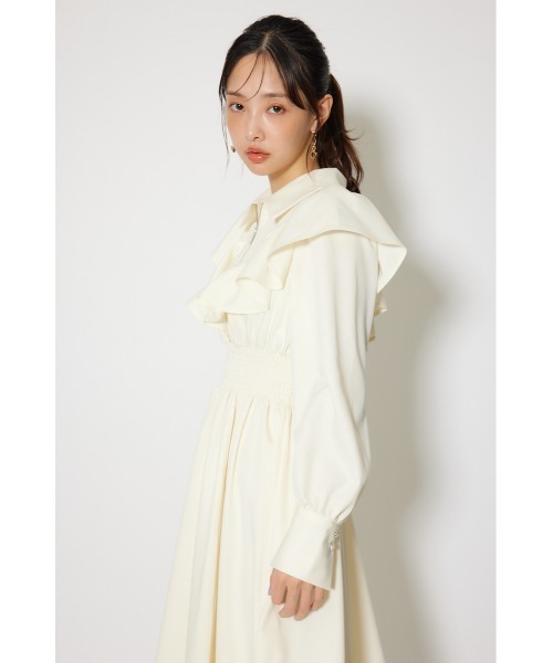 rienda(リエンダ)の「フロントジップフリルシャツワンピース 冬服 春服(シャツワンピース・レディース・ライトブルー/ホワイト/ブラック・MEDIUM/SMALL)」の9枚目の写真