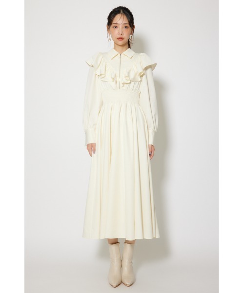 rienda(リエンダ)の「フロントジップフリルシャツワンピース 冬服 春服(シャツワンピース・レディース・ライトブルー/ホワイト/ブラック・MEDIUM/SMALL)」の11枚目の写真