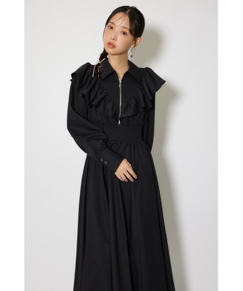 rienda(リエンダ)の「フロントジップフリルシャツワンピース 冬服 春服(シャツワンピース・レディース・ライトブルー/ホワイト/ブラック・MEDIUM/SMALL)」の21枚目の写真