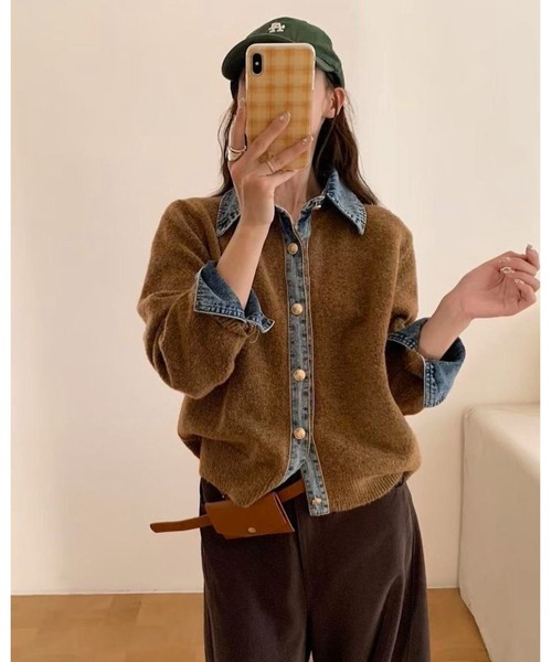 inst.ALL(インストール)の「春も使える!デニム切り替えニットカーディガン(カーディガン/ボレロ・レディース・ネイビー/ダークグレー/ダークベージュ/ライトグレー・M)」の19枚目の写真