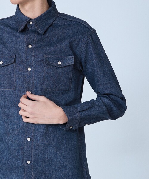 5351 POUR LES HOMMES（ゴーサンゴーイチプールオム）の「【セットアップ対応】長袖 デニムシャツ（シャツ/ブラウス・メンズ・インディゴブルー/ブラック・44/46/48/50）」の11枚目の写真