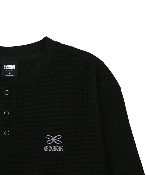 GAKKAI UNIONS(ガッカイユニオンズ)の「リブヘンリーネックワッフルロングスリーブブラック(Tシャツ/カットソー・メンズ・その他・M/L/XL)」の4枚目の写真
