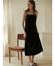 Ribbon point linen dress - Black