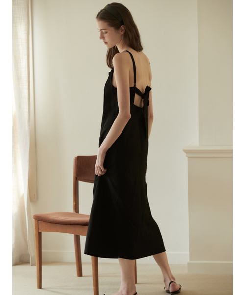 BEMUSE MANSION（ビミューズマンション）の「Ribbon point linen dress - Black（ワンピース・レディース・ブラック・FREE）」の3枚目の写真