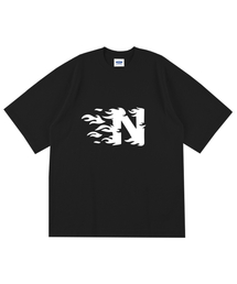 NTET（エンティーイーティー）の「エンフレイムロゴオーバーサイズ半袖Tシャツブラック（Tシャツ/カットソー）」