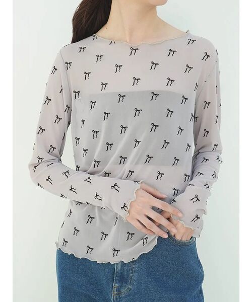 FIKA.(フィーカ)の「Ribbon sheer crew neck pullover(Tシャツ/カットソー・レディース・カーキ/チャコール/グレー・MEDIUM)」の1枚目の写真
