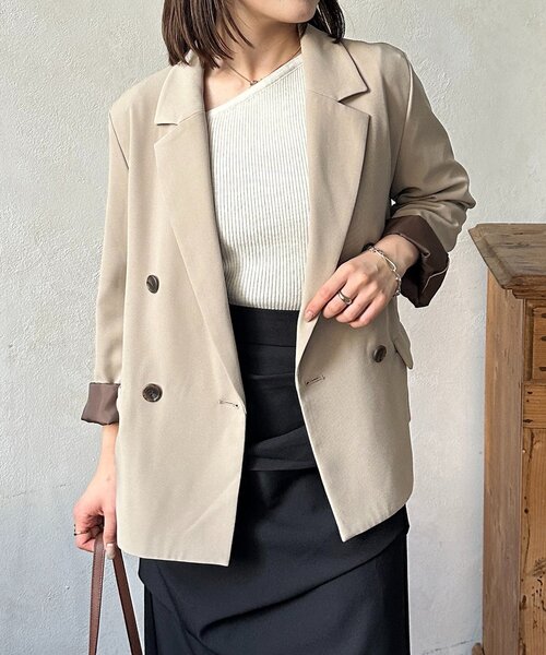 Thevon（ゼボン）の「裏配色テーラードジャケット（テーラードジャケット・レディース・ベージュ/ブラウン/ブラック・FREE）」の13枚目の写真