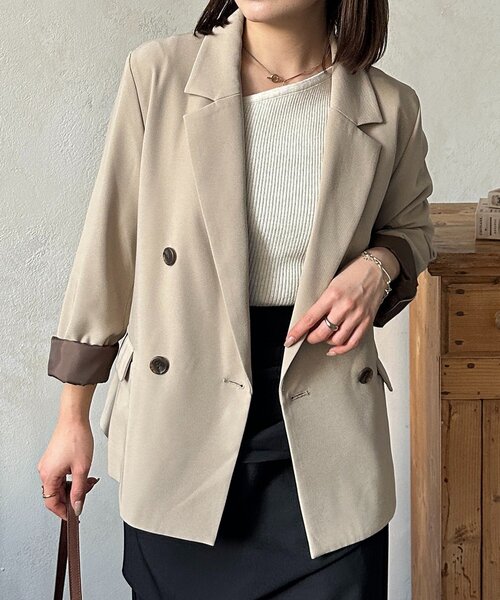 Thevon（ゼボン）の「裏配色テーラードジャケット（テーラードジャケット・レディース・ベージュ/ブラウン/ブラック・FREE）」の14枚目の写真