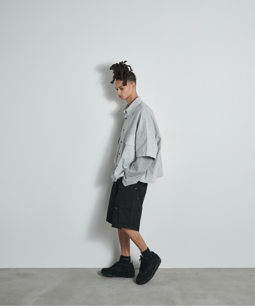 BLANK HOTEL（ブランクホテル）の「Painted Ripstop Easy Cargo Short Pants / ペイントカーゴイージーショートパンツ（カーゴパンツ・メンズ・ブラック/アイボリー・L/M/S）」の4枚目の写真