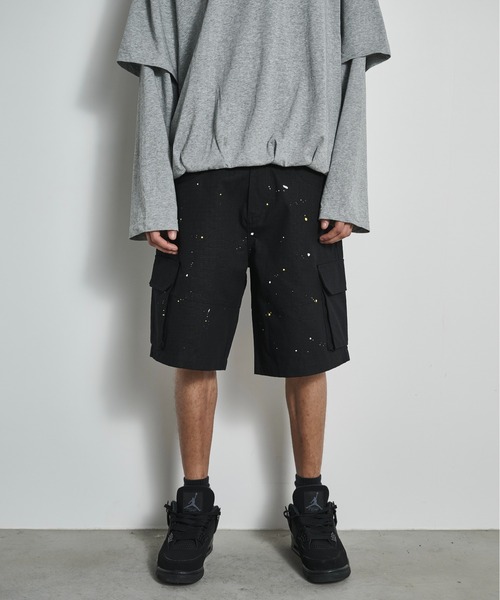 BLANK HOTEL（ブランクホテル）の「Painted Ripstop Easy Cargo Short Pants / ペイントカーゴイージーショートパンツ（カーゴパンツ・メンズ・ブラック/アイボリー・L/M/S）」の9枚目の写真
