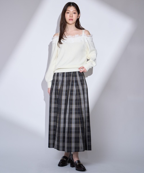 NOELA(ノエラ)の「オフショルレーストリムニット(ニット/セーター・レディース・グレー/オフホワイト/ピンク・フリー)」の9枚目の写真