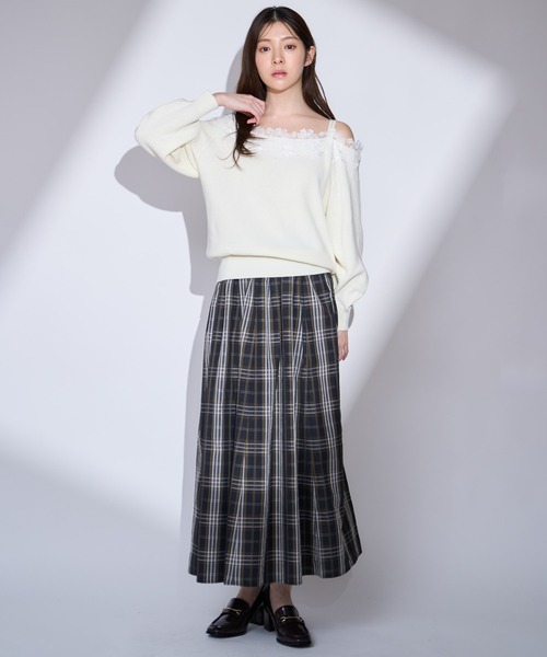 NOELA(ノエラ)の「オフショルレーストリムニット(ニット/セーター・レディース・グレー/オフホワイト/ピンク・フリー)」の10枚目の写真