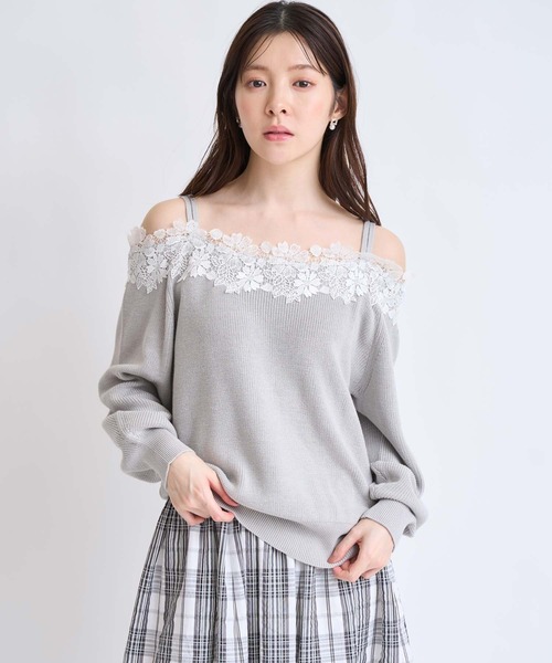 NOELA(ノエラ)の「オフショルレーストリムニット(ニット/セーター・レディース・グレー/オフホワイト/ピンク・フリー)」の11枚目の写真