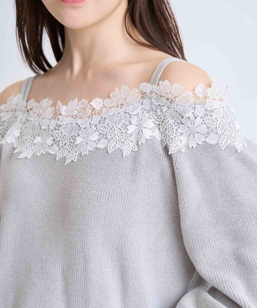 NOELA(ノエラ)の「オフショルレーストリムニット(ニット/セーター・レディース・グレー/オフホワイト/ピンク・フリー)」の15枚目の写真