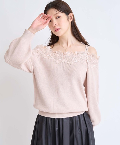 NOELA(ノエラ)の「オフショルレーストリムニット(ニット/セーター・レディース・グレー/オフホワイト/ピンク・フリー)」の21枚目の写真