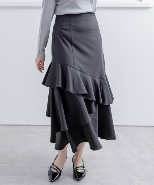 CLEAR BASIC（クリアベーシック）の「【低身長対応／サイズ展開あり】アシンメトリーマーメイドスカート[大人 フェミニン 上品]（スカート・レディース・ブラック系その他/ブラック・F/PF）」の2枚目の写真