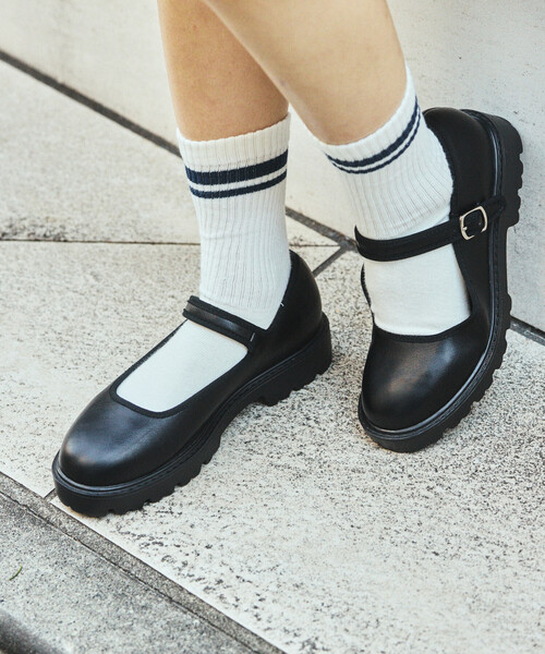 FREAK'S STORE(フリークスストア)の「晴雨兼用 チャンキー メリージェーン/ストラップ付 フラットシューズ(バレエシューズ・レディース・シルバー/その他/ブラック/レオパード/その他2・36/35/39/38/37)」の2枚目の写真