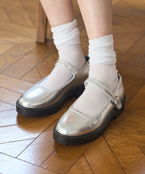 FREAK'S STORE(フリークスストア)の「晴雨兼用 チャンキー メリージェーン/ストラップ付 フラットシューズ(バレエシューズ・レディース・シルバー/その他/ブラック/レオパード/その他2・36/35/39/38/37)」の6枚目の写真
