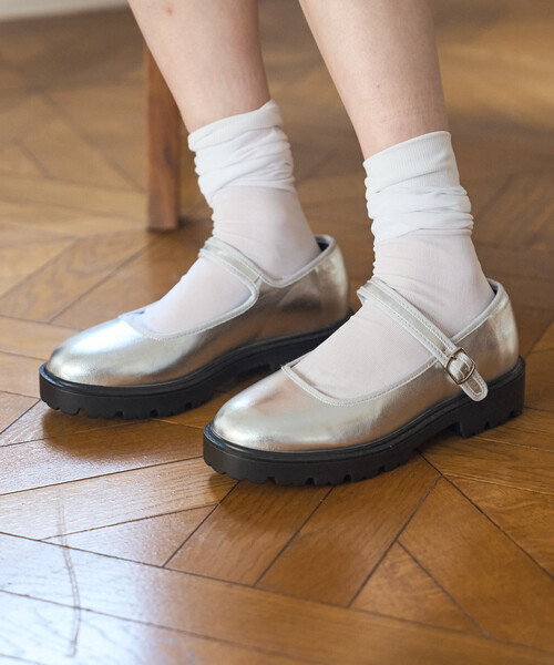 FREAK'S STORE(フリークスストア)の「晴雨兼用 チャンキー メリージェーン/ストラップ付 フラットシューズ(バレエシューズ・レディース・シルバー/その他/ブラック/レオパード/その他2・36/35/39/38/37)」の7枚目の写真