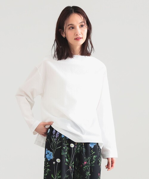 Demi-Luxe BEAMS(デミルクス ビームス)の「【6/11値下げ】ボートネック ロングスリーブ カットソー(Tシャツ/カットソー・レディース・ブラック/イエロー系その他2/ホワイト・ONE SIZE)」の1枚目の写真