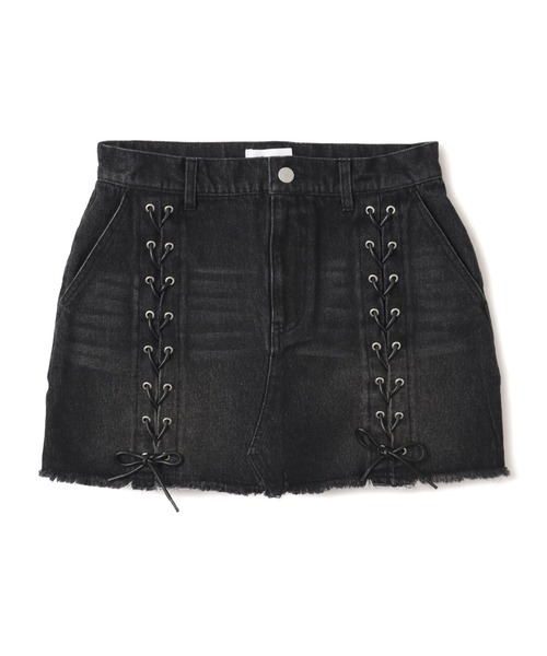 atmos pink(アトモスピンク)の「atmos pink Lace-up Denim Mini Skirt / アトモス ピンク レースアップ デニム ミニ スカート(スカート・レディース・ブルー/ブラック・S/M)」の2枚目の写真