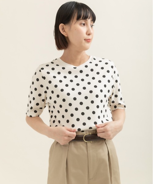 CHILD WOMAN(チャイルドウーマン)の「フライスドットプリント 5分袖プルオーバー(Tシャツ/カットソー・レディース・アイボリー/ブラック・FREE)」の3枚目の写真