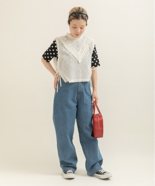 CHILD WOMAN(チャイルドウーマン)の「フライスドットプリント 5分袖プルオーバー(Tシャツ/カットソー・レディース・アイボリー/ブラック・FREE)」の12枚目の写真