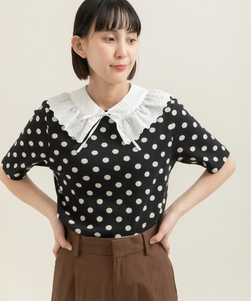 CHILD WOMAN(チャイルドウーマン)の「フライスドットプリント 5分袖プルオーバー(Tシャツ/カットソー・レディース・アイボリー/ブラック・FREE)」の13枚目の写真