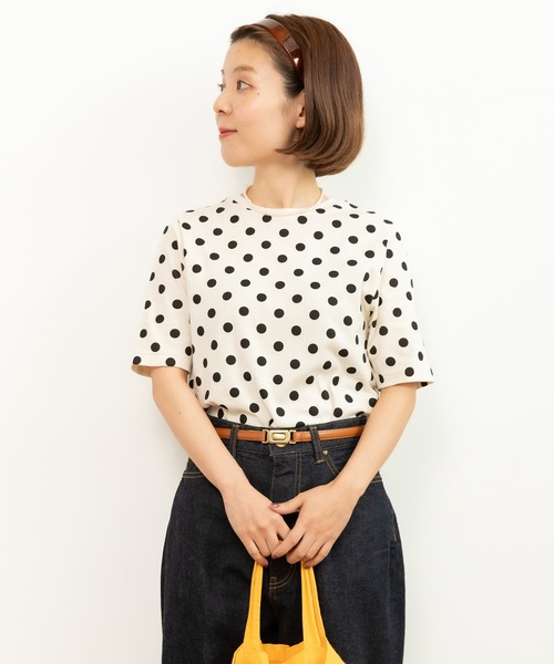 CHILD WOMAN(チャイルドウーマン)の「フライスドットプリント 5分袖プルオーバー(Tシャツ/カットソー・レディース・アイボリー/ブラック・FREE)」の6枚目の写真