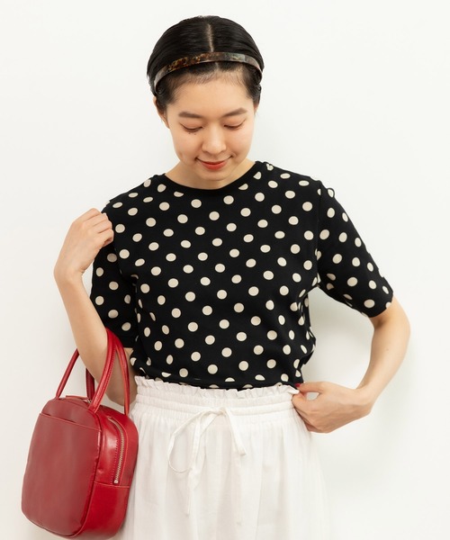CHILD WOMAN(チャイルドウーマン)の「フライスドットプリント 5分袖プルオーバー(Tシャツ/カットソー・レディース・アイボリー/ブラック・FREE)」の15枚目の写真